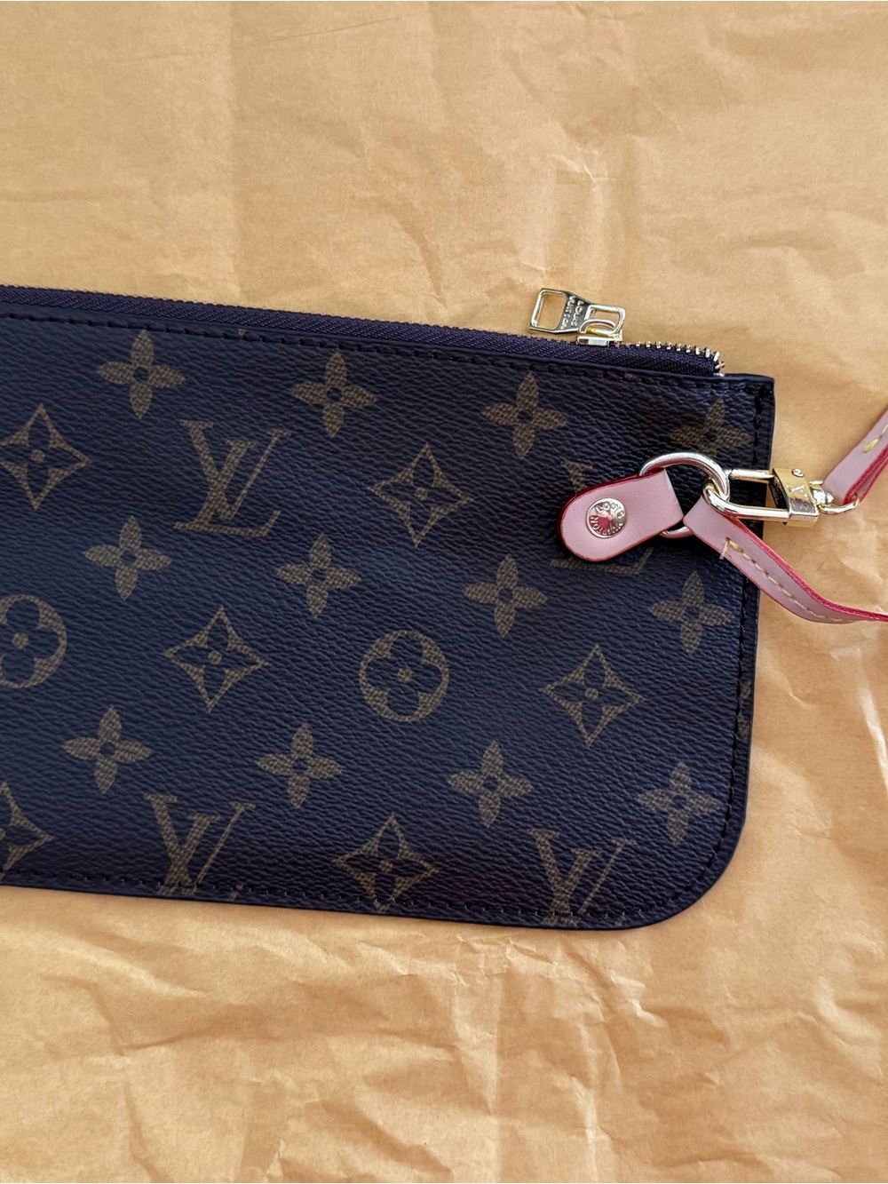 Monogram Canvas Wristlet with Pink Strap Accent